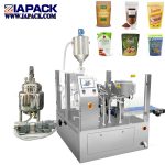 Automatic pre-made bag fill seal packaging with pistion filler for liquid &  paste